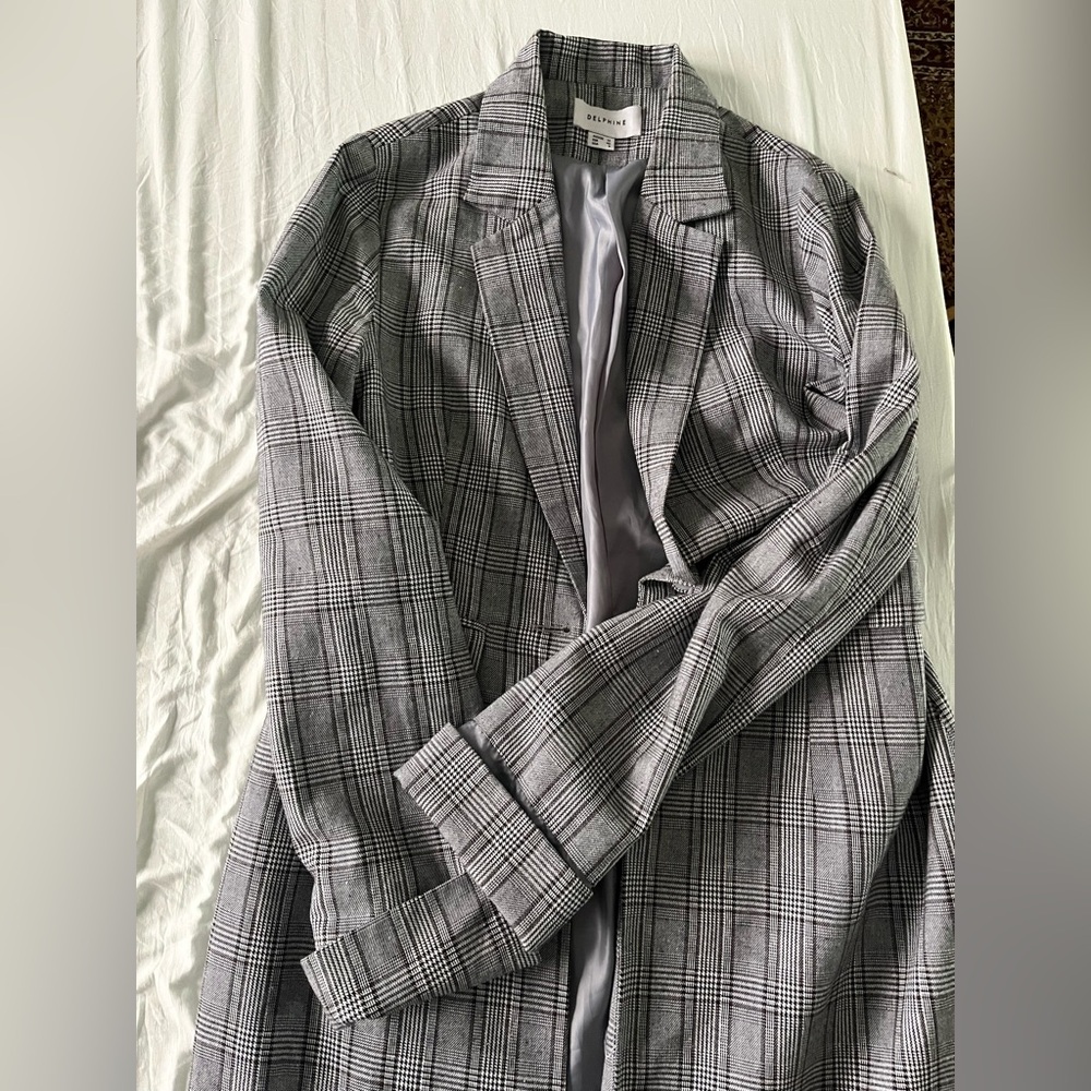 Gray Plaid women’s long jacket